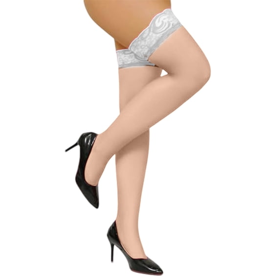 AJGRHE Elegant High Thigh Stockings With Wide Lace Trim For Alluring Legwear Fashion And Sophisticated Style White One Size