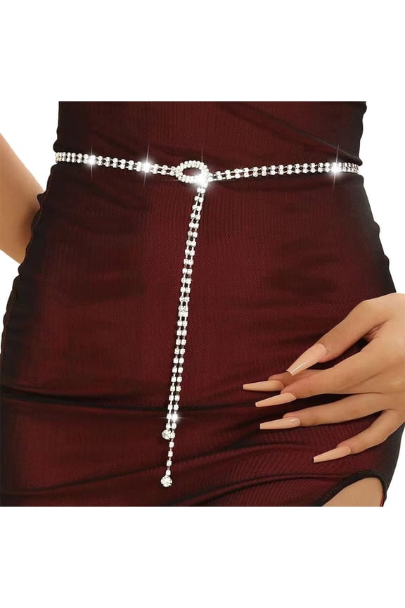 Elegant Rhinestone Chain Waist Belt for Women Formal Evening Dress Accessory Silver One Size