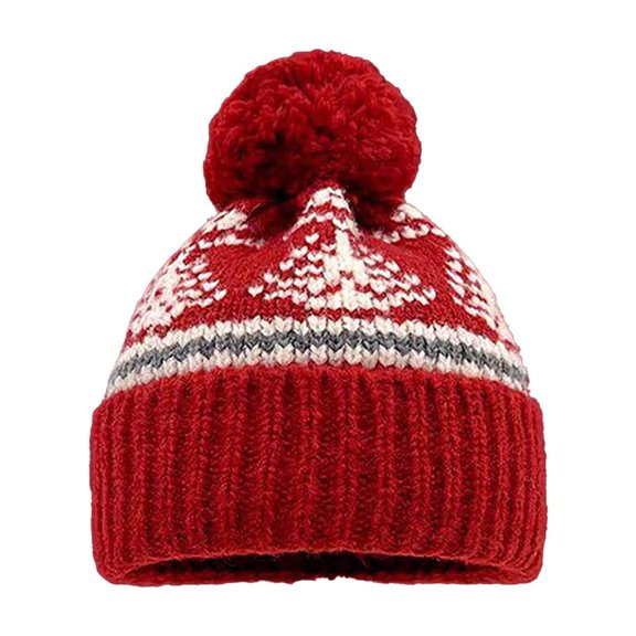 AJGRHE Fair Isle Pattern Knitted Hat For Skiing Windproof Cozy Ear Festive Pullover Design For Outdoor Activities Red One Size