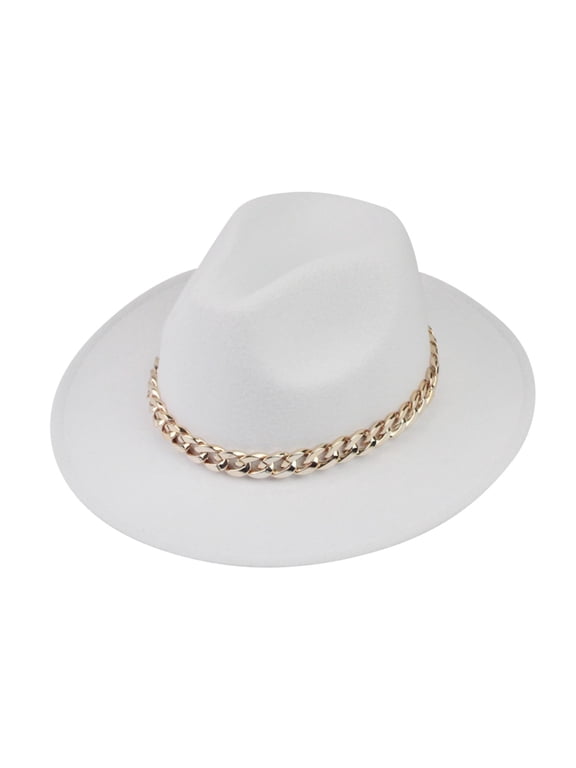 Fashionable Wide Brim Fedora Dress Hat for Women and Men Classic Sun Hats Baseball Cap Style White M
