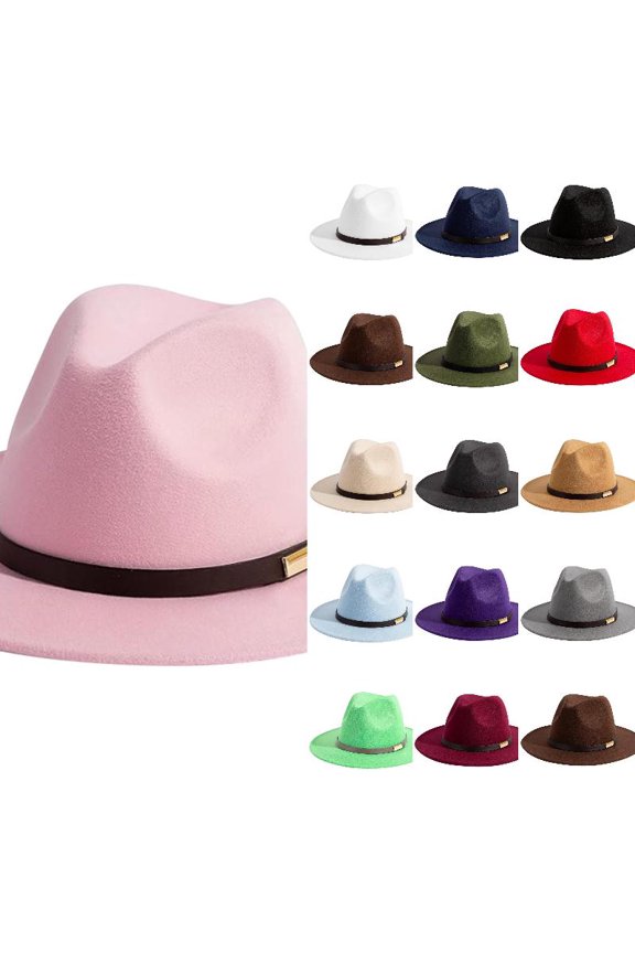 Fedora Hats for Men Wide Brim Panama Hat with Classic Belt Classic Jazz Style French Cowboy Hat for Oktoberfest Daily Outdoor Wear Solid Design Pink One Size