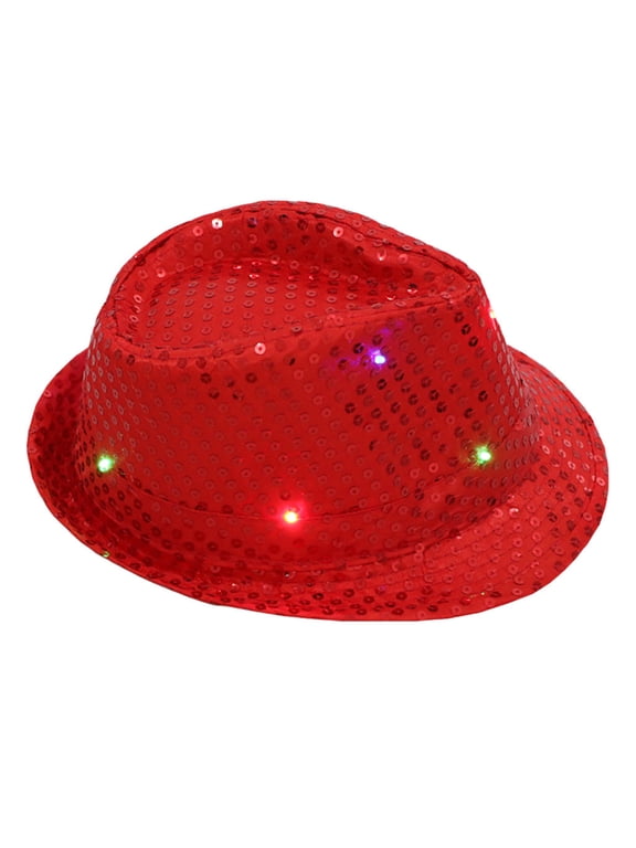Flashing Light Up Led Colorful Sequin Unisex Fancy Dress Dance Party Hat Red One Size