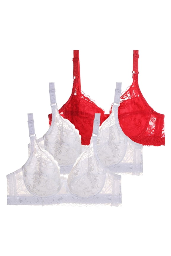 Full Figure Wireless Bra Women's Supportive Underwire Push Up Bra Set Pack of 3 Versatile Bustier and Sports Training Bras 3PCS 105D White