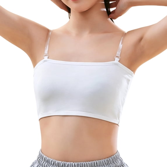 AJGRHE Girls Dance Bra with Clear Straps | Adjustable Straps Ballet Bras, Seamless Girls Sports Bra, Gymnastic Training Underwear Girls Seamless Training Bra Top White 12-15 Years