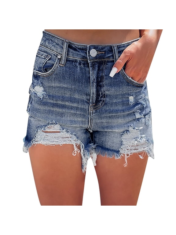 Jean Shorts for Women High Waisted Distressed Denim Shorts Stretchy Ripped Summer Hot Short Ripped Edge Hot Pants Shorts for Street Fashion Women Light Blue S