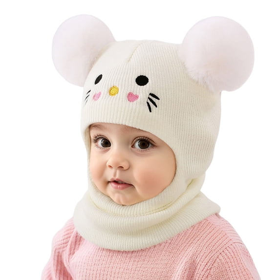 AJGRHE Kids Embroidery Cartoon Cat Knit Hat Warm Winter Baby Boy Girl Toddler For Cold Weather Outdoor Daily Casual Home Walking Campus White One Size