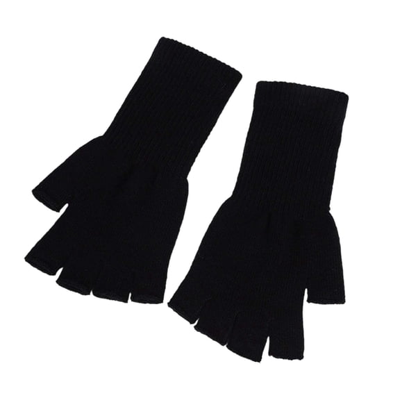 AJGRHE Kids Fingerless Gloves Warm Knitted Mittens for Typing & Half Finger Gloves Black One Size