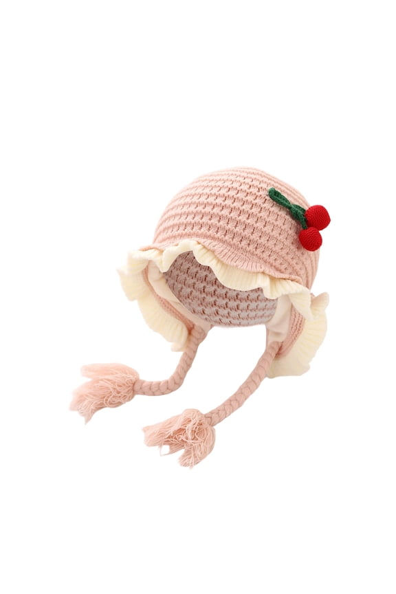 Kids Girl Winter Hat Knitted Ear Cap Soft Warm Windproof Bow Design Winter Warm Stretchy Soft Crochet Cap Pink 5M-2Y