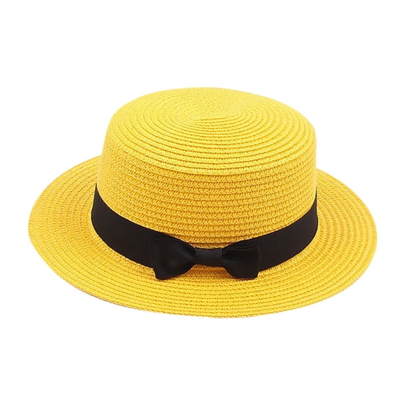 AJGRHE Kids Girls Boys Summer Fedora Straw Hat Wide Brim Floppy Beach Sun Cap Visor Yellow One Size
