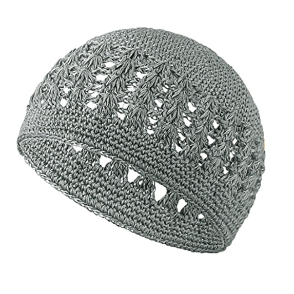 AJGRHE Kufi Hat for Men Hand Bucket Hat For Breathable Openwork Knit Summer Sun Beach Cap Grey One Size