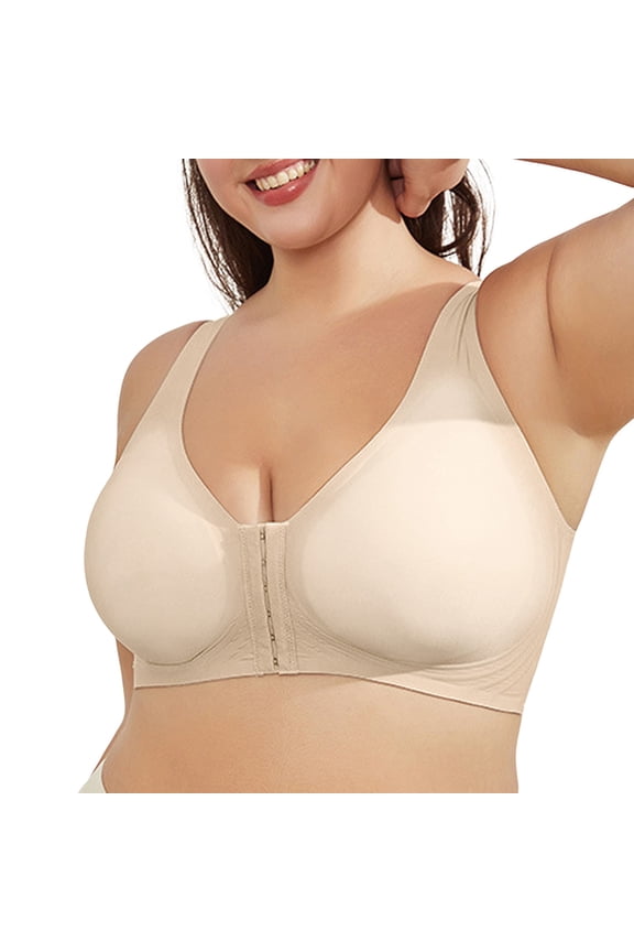 Low Support Bra Verachics Lilymiss Luna Hug Front Closure Bra for Seniors with Back Shaping Support and Comfortable Design XXL Beige
