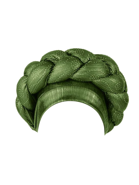Luxury Metallic Headscarf Cap Wrap, Traditional African-Style Beanie hat,Auto Gele African Headscarf Cap, Nigerian Army Green One Size
