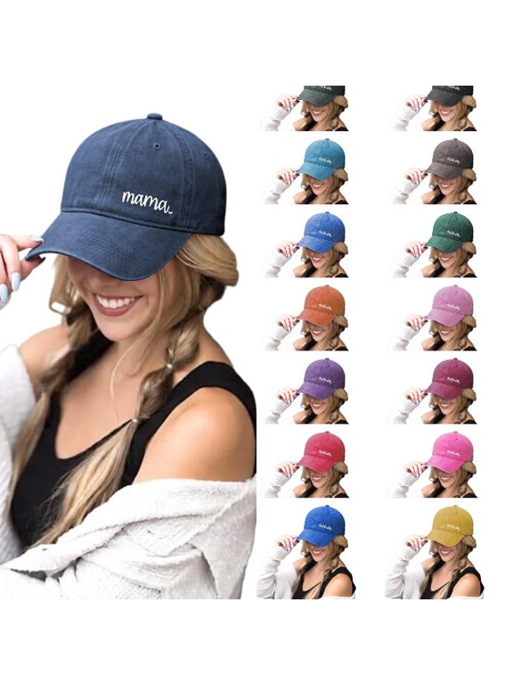 Mama Hat for Women, Funny Adjustable Cotton Embroidered Mom Gifts Baseball Cap Washed Distressed Baseball Cap for Embroidered Letter Summer Soft Top Navy One Size