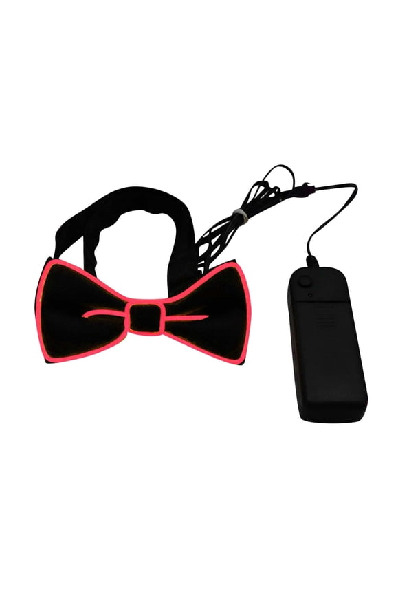 Mardi Gras Light up Bow Tie for Women Men LED Neon Bowtie Glow in The Dark Tie for Masquerade Carnival Party Pink