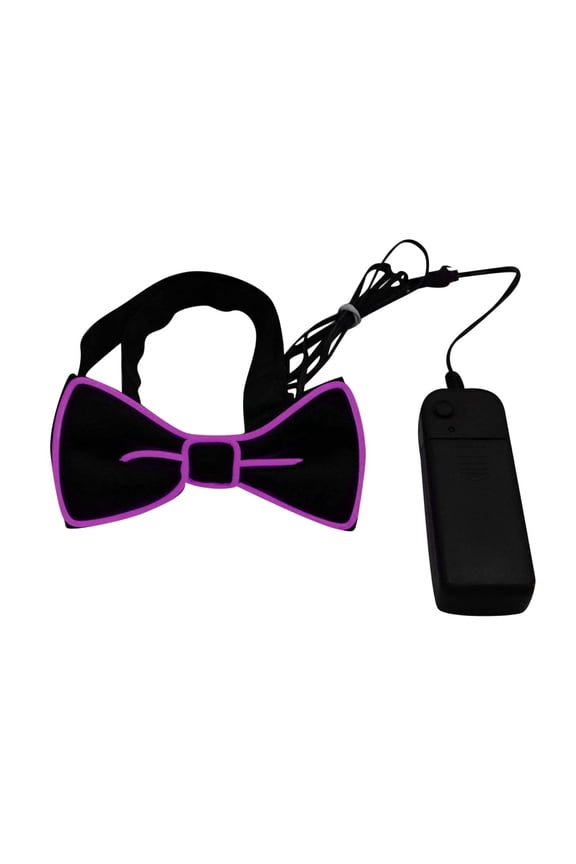 Mardi Gras Light up Bow Tie for Women Men LED Neon Bowtie Glow in The Dark Tie for Masquerade Carnival Party Purple