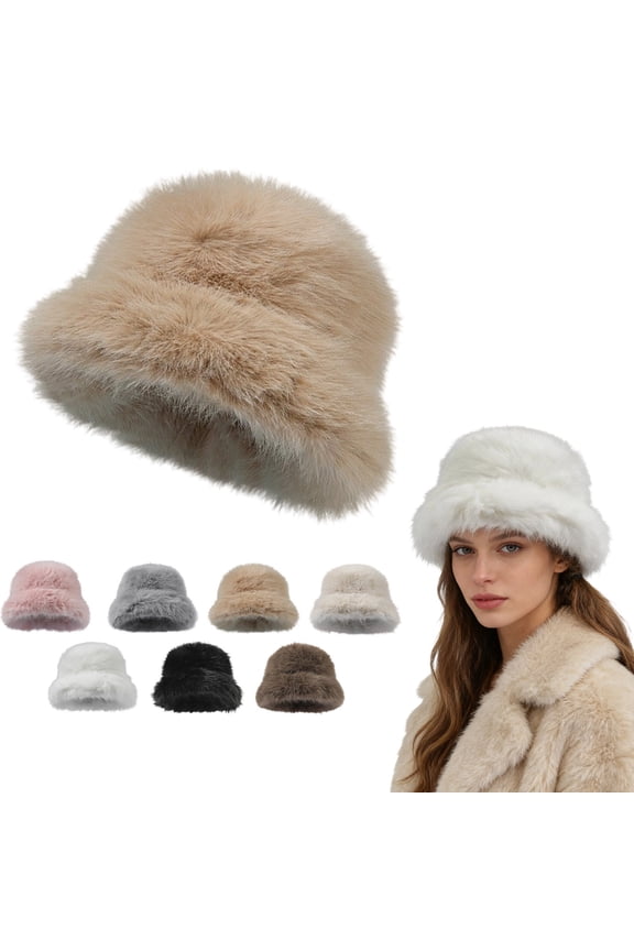 Max Winter Fluffy Plush Bucket Hat Cozy Wide Brim Adjustable Size for Women Khaki One Size