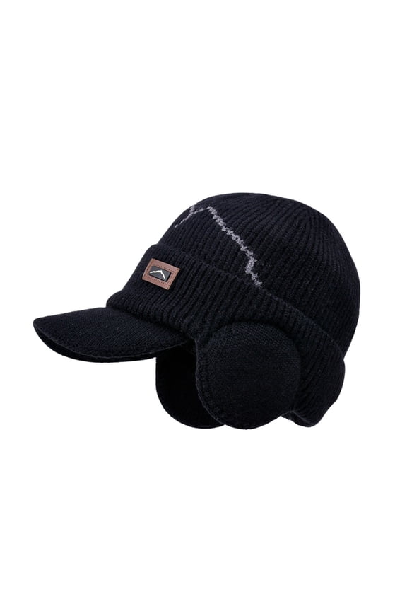Men Knitted Winter Cycling Windproof Warm Hat Earflap Cap Black One Size