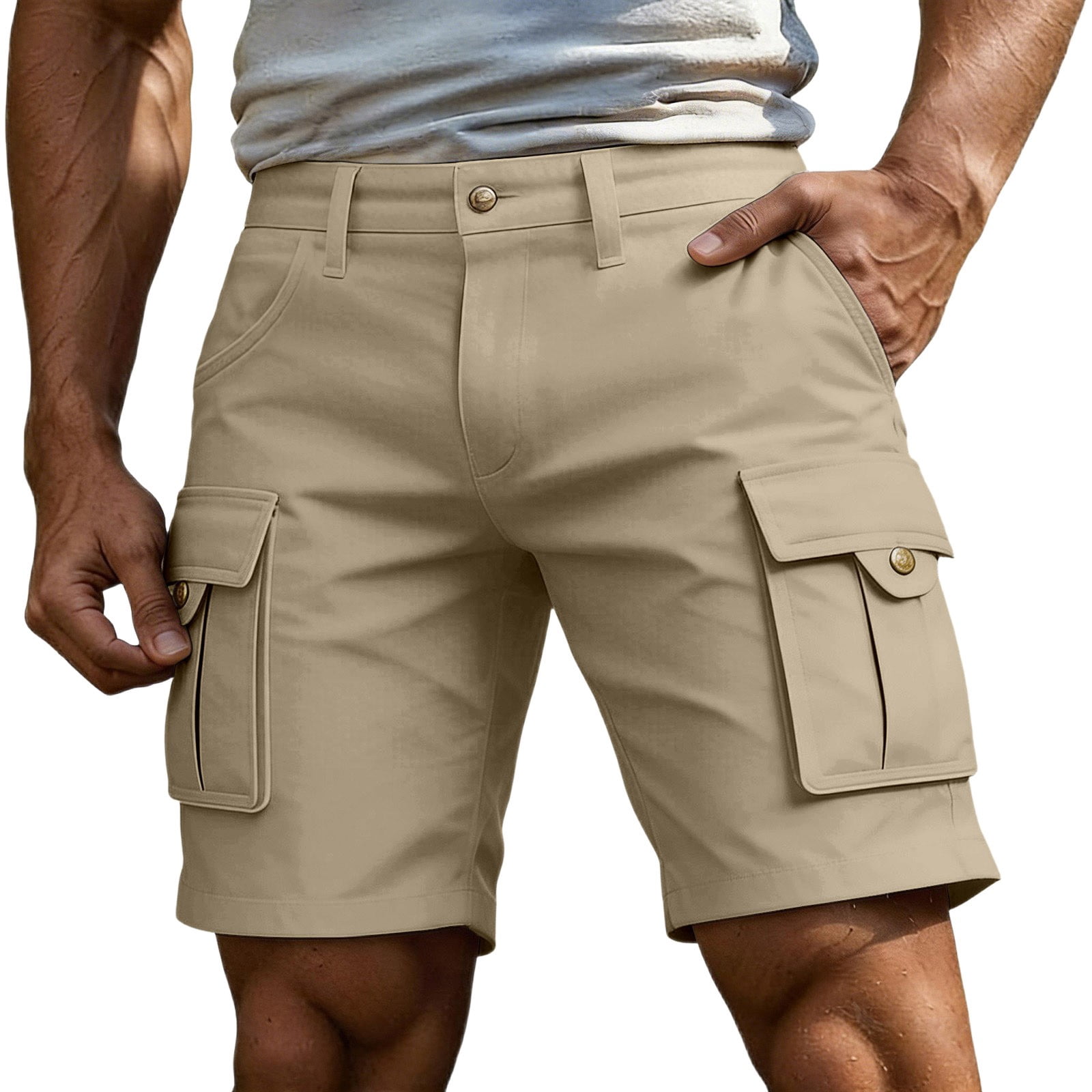 AJGRHE Men Stretch Fabric Shorts Men's Solid Casual Workwear Shorts for ...