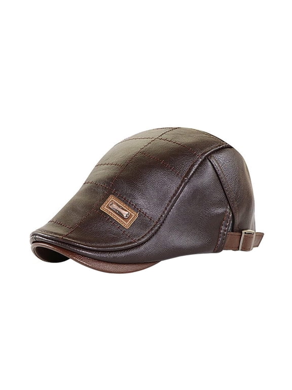 Men's Adjustable Newsboy Beret Hat Fashion Driving Cap Flat Baseball Cap Brown One Size