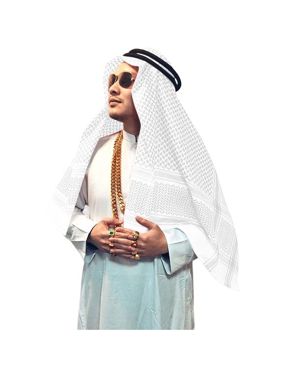 Men's Casual Characteristic Comfortable Middle Arab Grid Pattern Scarf Headband Wrap Traditional Fashionable Soft Breathable Lightweight Versatile for Daily Use White