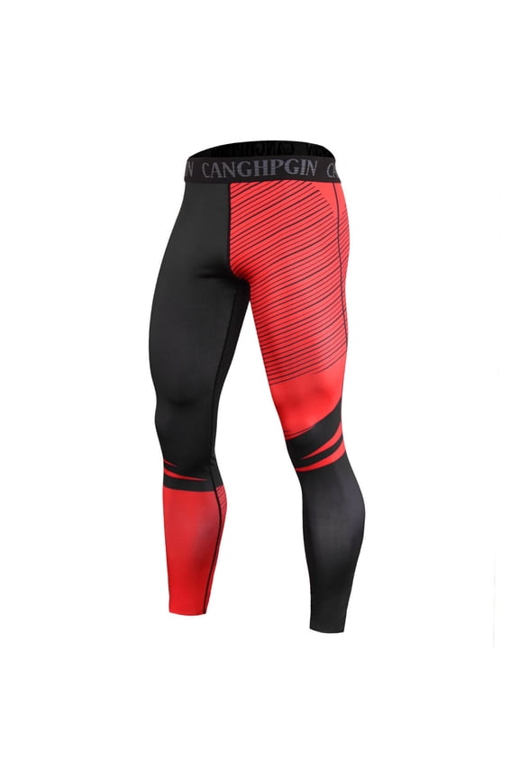 Men’s Compression Pants Athletic Running Leggings Workout Tights Quick Dry Base Layer for Basketball Sports Red L
