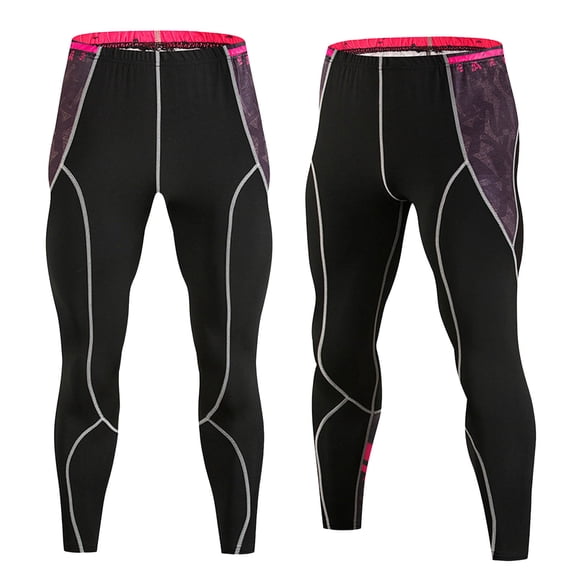 AJGRHE Men's Compression Pants with Fly Opening Base Layer Tights for Running Training Cool-Weather Sports 4-Way Stretch Pink XXL