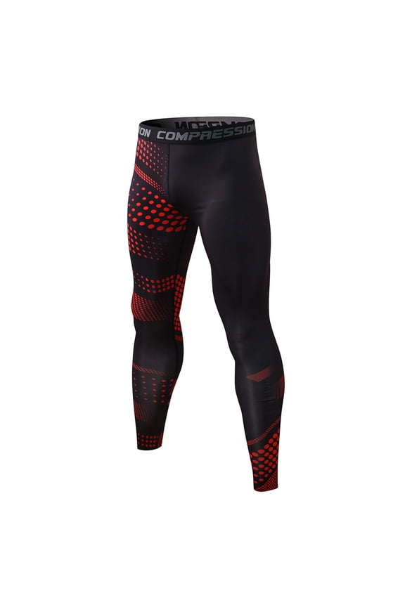 Men's Gym Running Compression Tights Athletic Base Layer Workout Pants for Basketball Training Fitness Red L