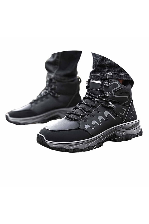 Men's Sneakers Outdoor Workwear Sneakers With Thick Sole Mid Height Ankle Boots For Hiking And Everyday Rugged Use Black 42