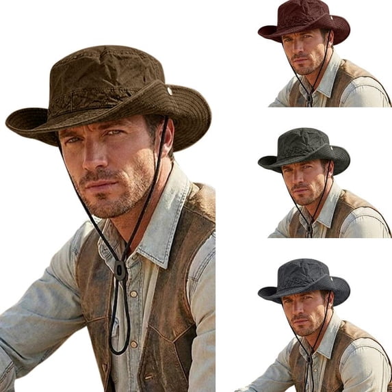 AJGRHE Men's Sun Hat Wide Brim Bucket Hat Women Travel Fishing Hiking Fisherman Hats Western Cowboy Sun Hat Wide Brim Outdoor Beach Fedora Panama Bucket Coffee One Size