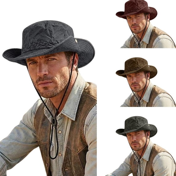 AJGRHE Men's Sun Hat Wide Brim Bucket Hat Women Travel Fishing Hiking Fisherman Hats Western Cowboy Sun Hat Wide Brim Outdoor Beach Fedora Panama Bucket Grey One Size