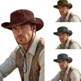 thumbnail image 1 of AJGRHE Men's Sun Hat Wide Brim Bucket Hat Women Travel Fishing Hiking Fisherman Hats Western Cowboy Sun Hat Wide Brim Outdoor Beach Fedora Panama Bucket Brick Red One Size, 1 of 5