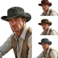thumbnail image 1 of AJGRHE Men's Sun Hat Wide Brim Bucket Hat Women Travel Fishing Hiking Fisherman Hats Western Cowboy Sun Hat Wide Brim Outdoor Beach Fedora Panama Bucket Green One Size, 1 of 5