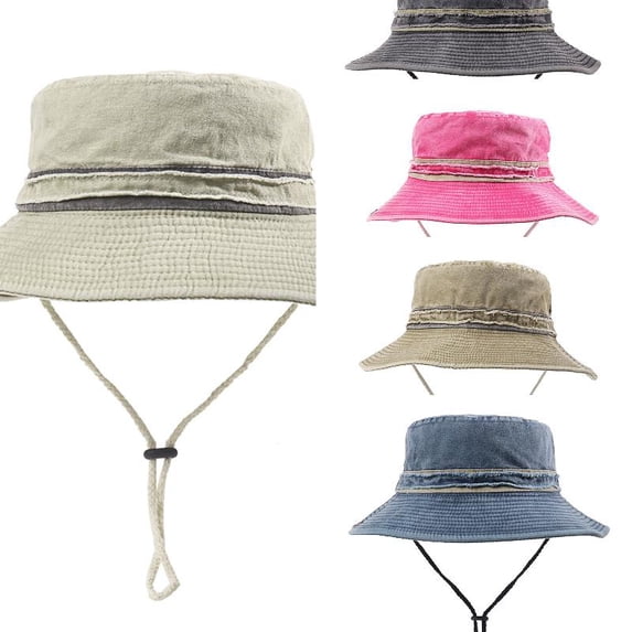 AJGRHE Men's Washed Denim Bucket Hat Outdoor Sun Protection, Breathable Quick-Dry Fishing Gardening Hiking Hat ,UPF50+ Cotton Wide Brim Beige A