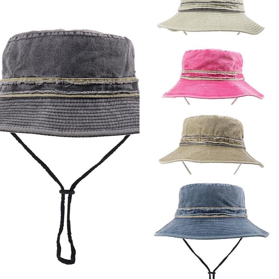 AJGRHE Men's Washed Denim Bucket Hat Outdoor Sun Protection, Breathable Quick-Dry Fishing Gardening Hiking Hat ,UPF50+ Cotton Wide Brim Dark Gray A