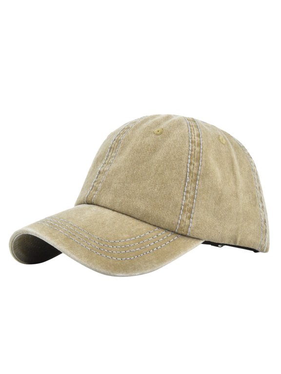 Mens And Womens Denim Washed Old Peaked Cap Solid Color Baseball Visor Khaki One Size