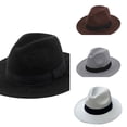 thumbnail image 1 of AJGRHE Mens Wool Fedora Hat with Band Classic Wide Brim Fedora Hat for Men Women Panama Dress Hat Black One Size, 1 of 5