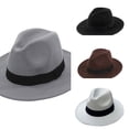 thumbnail image 1 of AJGRHE Mens Wool Fedora Hat with Band Classic Wide Brim Fedora Hat for Men Women Panama Dress Hat Grey One Size, 1 of 5