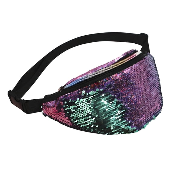 AJGRHE Fanny Pack for Women Sequined Waist Bag Lightweight Outdoor Sports Belt Bag with Large Capacity Hands-Free Crossbody Sling Purple One Size