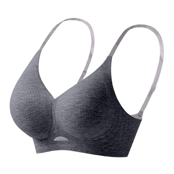 AJGRHE No Show Bra Seamless Wirefree Bra offering Soft Support Full Side Coverage and Breathable Lace Back for All Day Comfort M Dark Gray