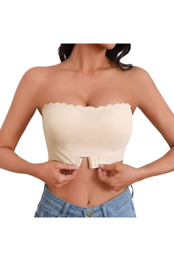 Petite Basic Bra Wireless Front Closure Seamless Bra for Women Comfortable Everyday Wear Breathable Clear Strap Lingerie L Beige