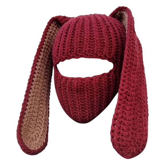 AJGRHE Rabbit Ear Hat Autumn Winter Knitted Earflap Warm Neck Protector Lined One Size