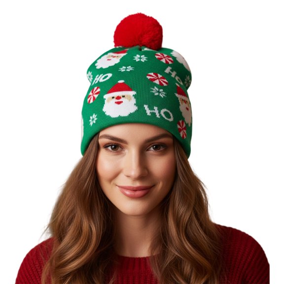 AJGRHE Santa Reindeer Knitted Winter Warm Lined Thermal Ear Trapper Hat For Holiday Festive Season Outdoor Activities Cold Weather Green M