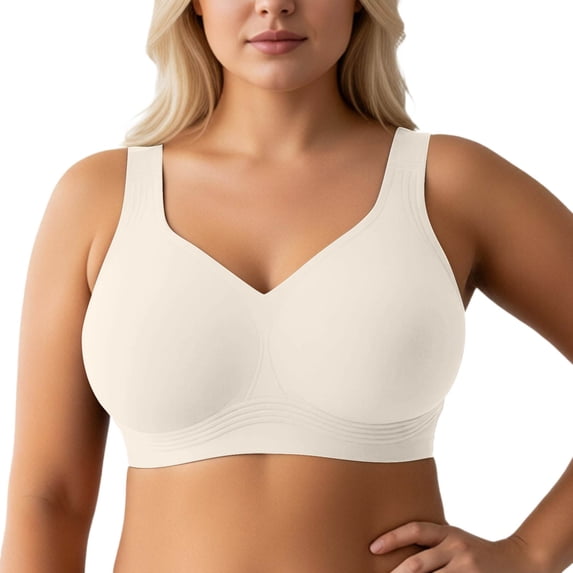 AJGRHE Seamless Comfort Bra Supportive Wireless Full Coverage Bras Seamless Comfort Everyday Plus Size Fuller Cup Uplift Shape S White