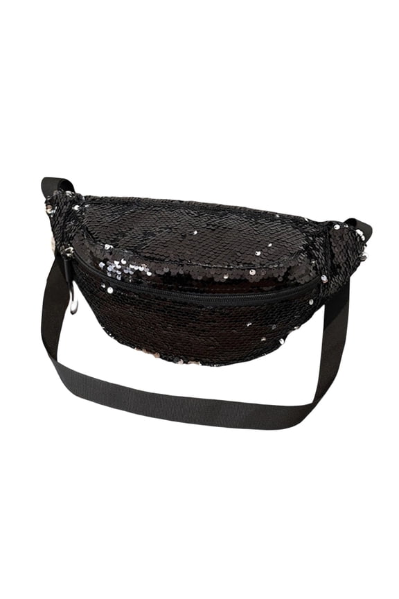 Sequin Fanny Pack for Women, Glitter Waist Bag with Phone Holder, Adjustable Lightweight Belt for Festival, Rave & Night Out Black One Size