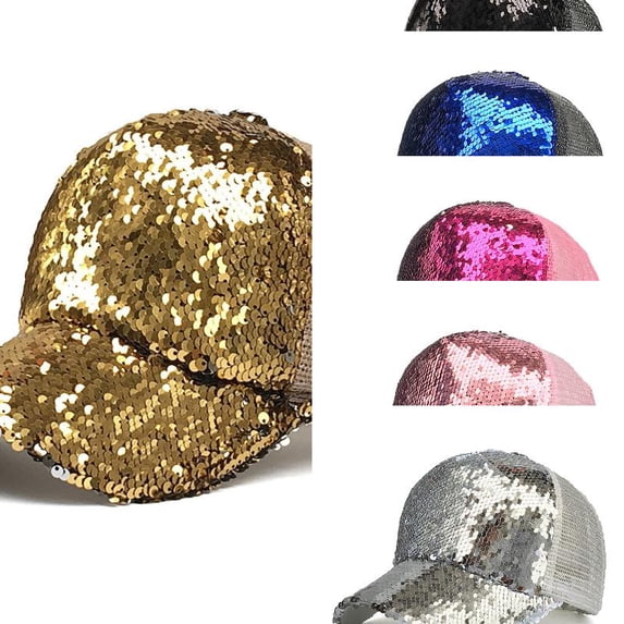 AJGRHE Shiny Sequin Baseball Cap for Women Glitter Bling Party Hats Adjustable Trucker Baseball Caps Outdoor Sun Hats For Daily Carnival Gold One Size