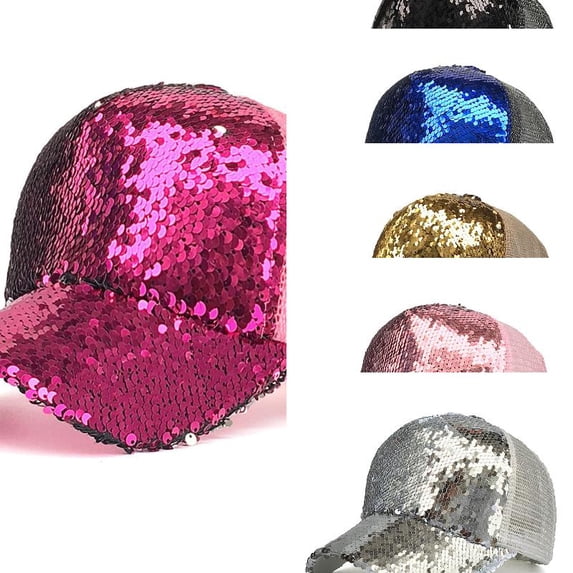 AJGRHE Shiny Sequin Baseball Cap for Women Glitter Bling Party Hats Adjustable Trucker Baseball Caps Outdoor Sun Hats For Daily Carnival Hot Pink One Size