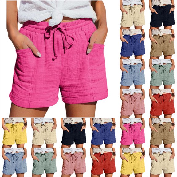 AJGRHE Shorts for Women Casual Wide Leg High Waisted Summer Outfits Comfy Elastic Waist Beach Shorts with Pockets Hot Pink S