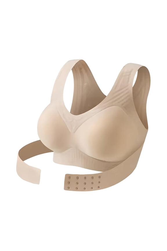 Simple Basic Bra Seamless Breathable Shaping Corrective Support Bra with Front Closure and Posture Back Support S Beige