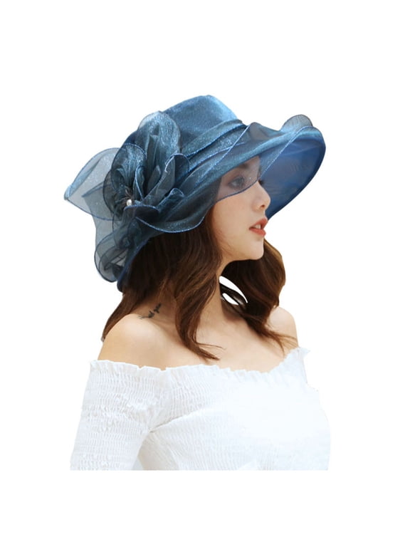 Single Flower Beach Women's Bright Sun Hat Sunscreen Breathable Fisherman Hat Navy M
