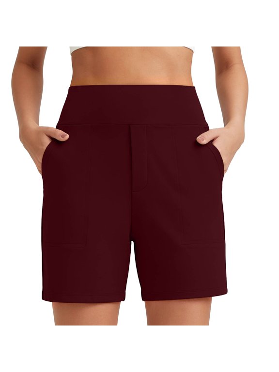 Sleek Solid Flex Yoga Shorts For Fitness And Casual Wear Lightweight Stretchy Gym High Wlex Comfort Wine M